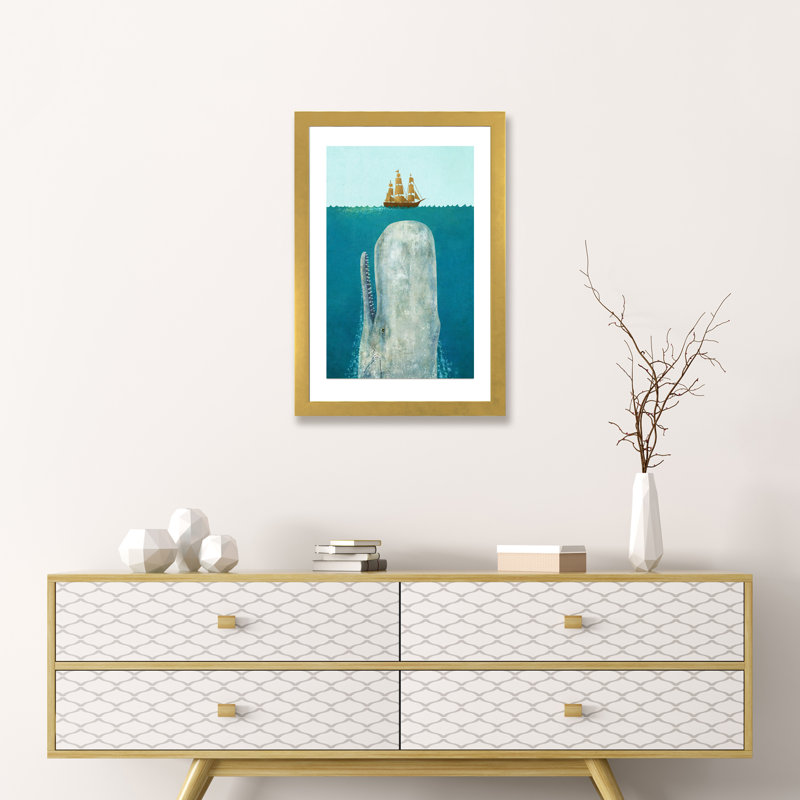 " The Whale " by Terry Fan, 24" H x 16" W x 1" D, Gold Framed Fine Art Paper