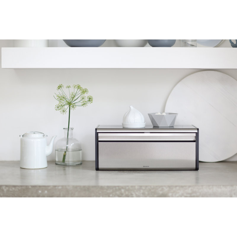 Brabantia Fall Front Bread Bin, Silver/Black