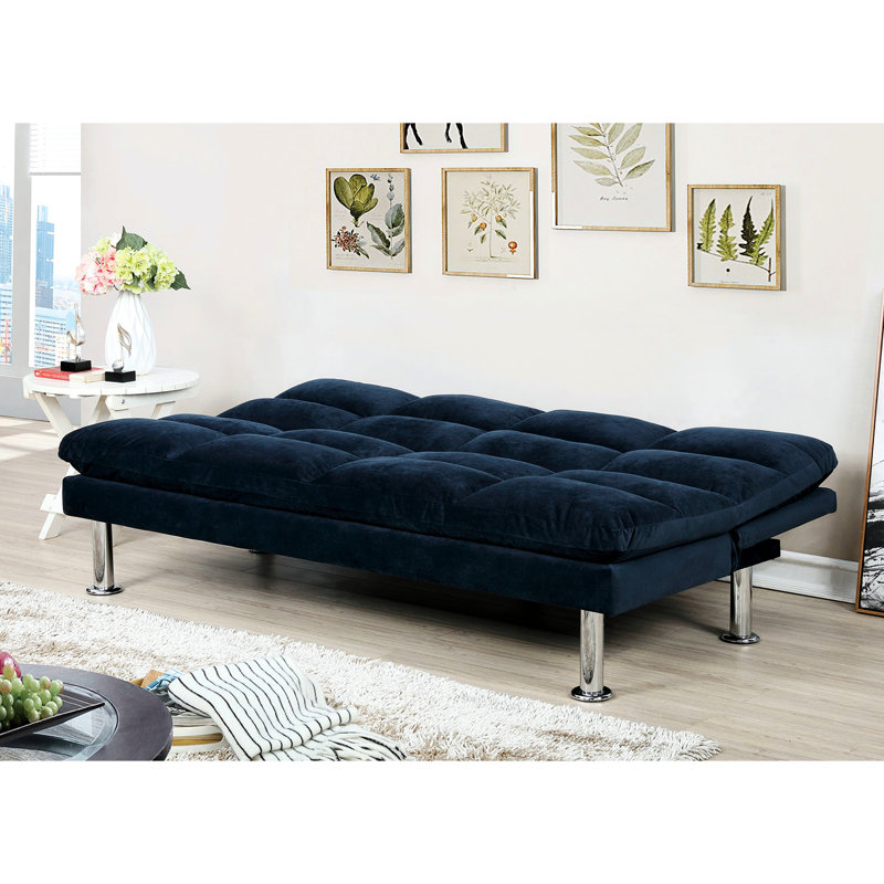 Contemporary Navy Microfiber 2 - Seat Futon Converting To Bed, Made, Extra Support Leg, Smooth Operation Bed With 67"L X 28"W 31"H