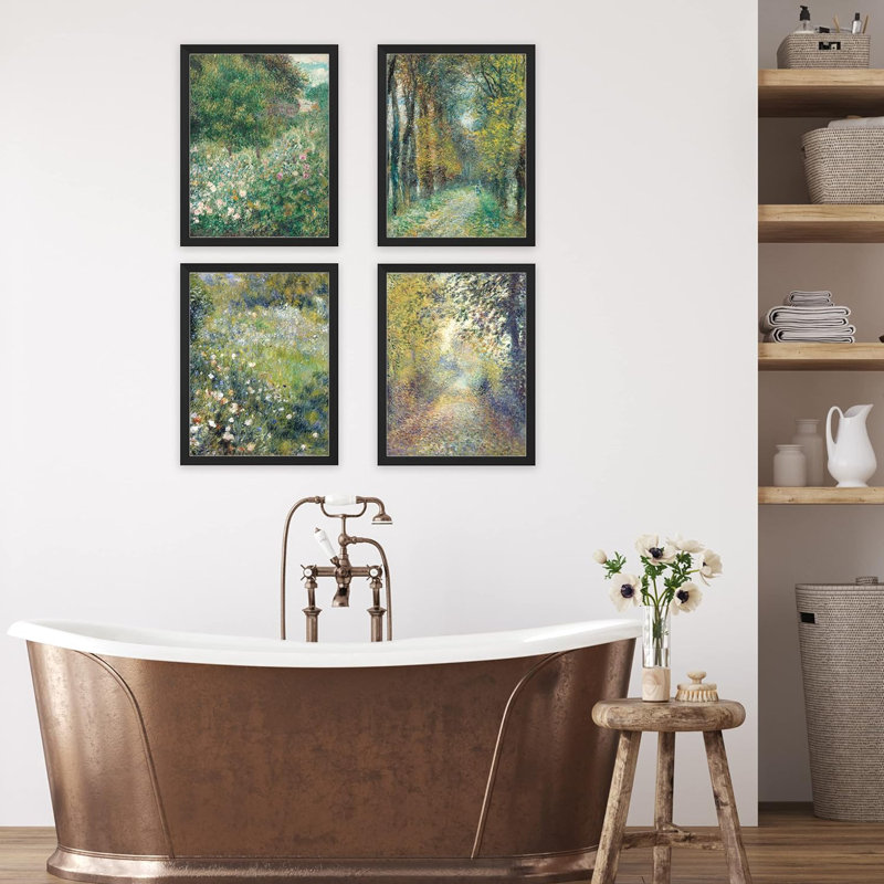 Multicolore, aquarelle, fleur sauvage, forêt, campagne, jardin, rétro, décor de salle de bain rétro, impression sur papier, 4 pièces