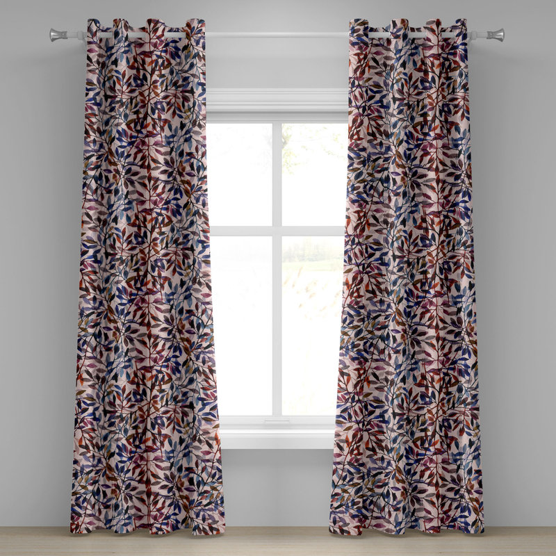Dakota Fields Retro Grommet Curtain Autumn Minimalist Leaves Art 50" x 54" Dark Rust Lavender and Blue, 50" W x 72" L