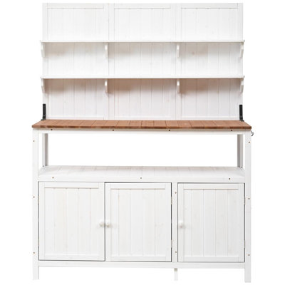 Potting Bench with Hutch (White)