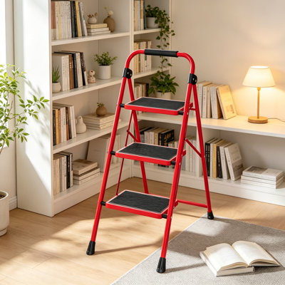 Escabeau pliant avec pédale large antidérapante et main courante de sécurité, escabeau portable léger pour la maison, la cuisine, l'intérieur et l'extérieur