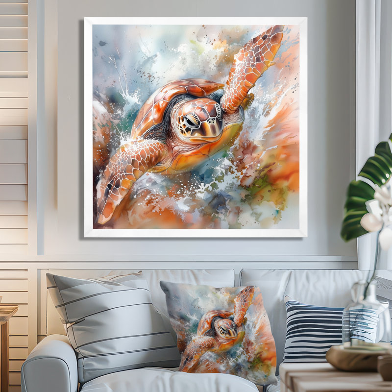 «Oceans Turtle Journey II - Tortue», reproduction sur toile, H 36 po x l 36 po, Blanc