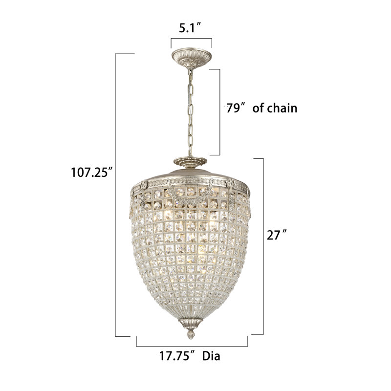 Silver Crystal 27" Tiered Chandelier Pendant Light