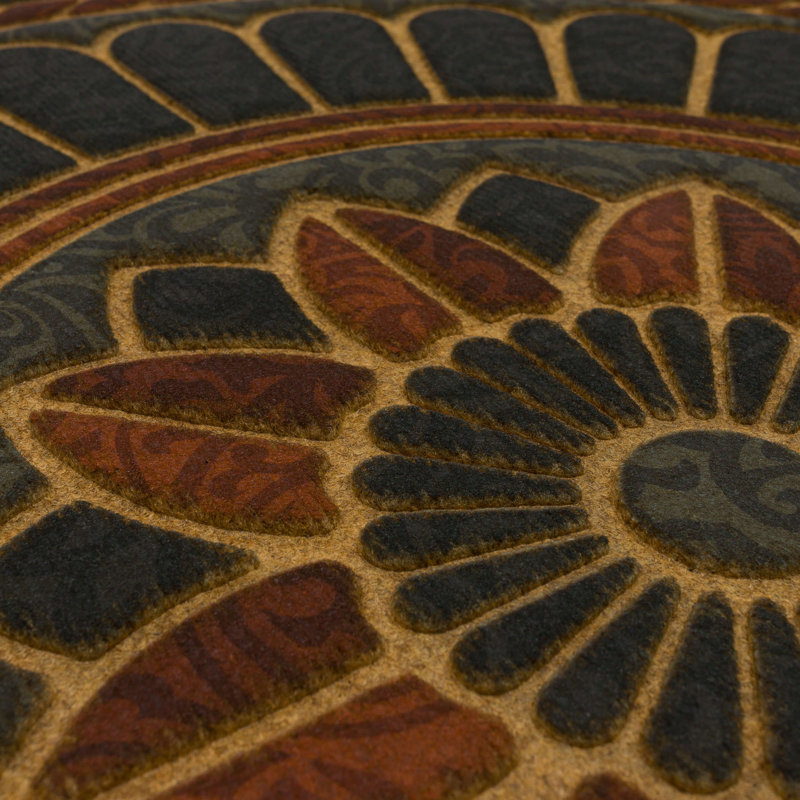 Amoura Geometric Tiled Medallion Recycled Rubber All Weather Non-Slip Outdoor Slice Door Mat, Clay