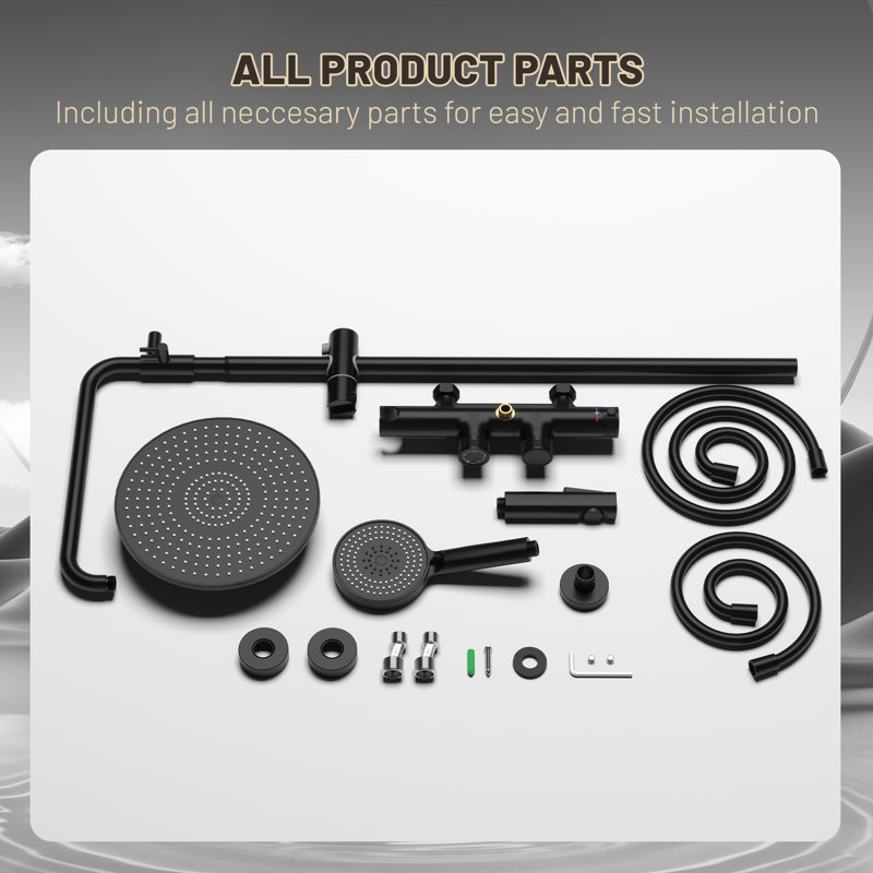 10" Four Functions Shower System, Solid Brass Shower Head, 3 Functions Hand Shower, Tub Spout, Bidet Sprayer, Bathtub Shower Faucet with Rough-in Valve