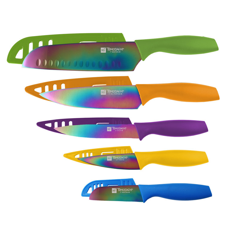 Hampton Forge ™ Tomodachi ™ titane - ensemble de 10 couteaux avec 5 protège-lames assortis