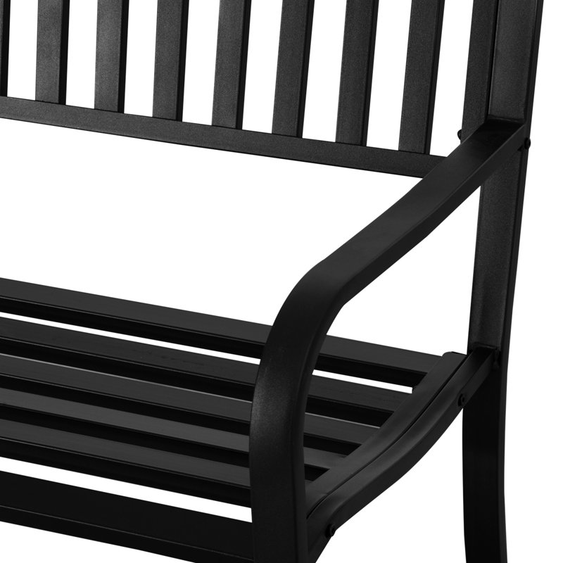 Banc de jardin en métal noir de 50 po, siège de patio avec une surface à lattes pour la cour, la piscine, la pelouse. Stable et résistant aux intempéries, deux ergonomiques, facile à nettoyer de temps en temps, conçu pour 2 personnes,