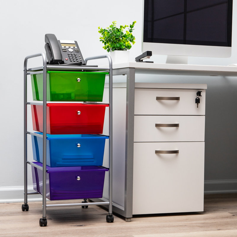 Multi-Color Plastic and Steel 4-Drawer Rolling Utility Cart