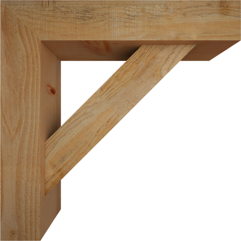 Traditional Block Bracket w/ Offset Brace, 24 x 24, 6"W Douglas Fir (Rough Sawn)
