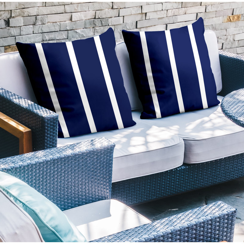  Coussin décoratif intérieur / extérieur à rayures, L 17 po x H 17 po, Bleu marine