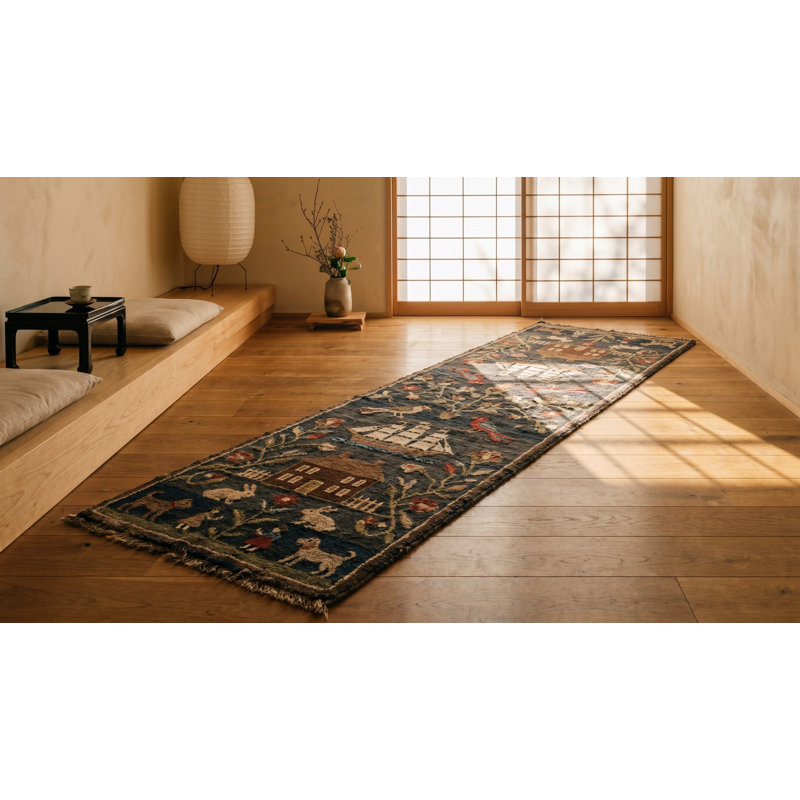 Antique American Hooked Rug Hallway Runner Wool Black