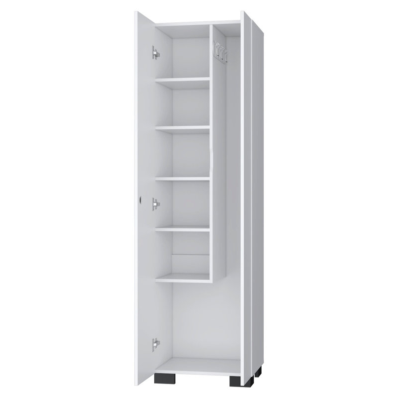 White Storage Shelves Broom Cabinet