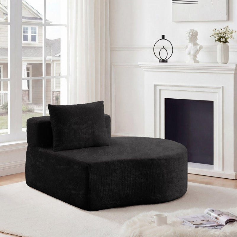 Boneless Upholstered Sectional Round Sofa, Black, Right