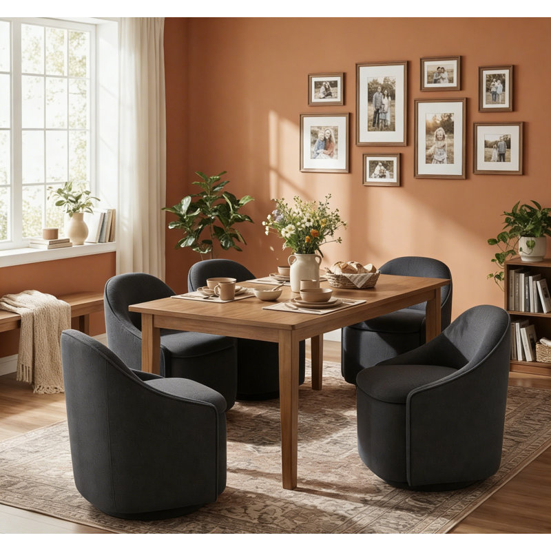 Aimilia Upholstered Swivel Dining Chair with Hidden Storage ( Set of 4）, Verna Gray Chenille