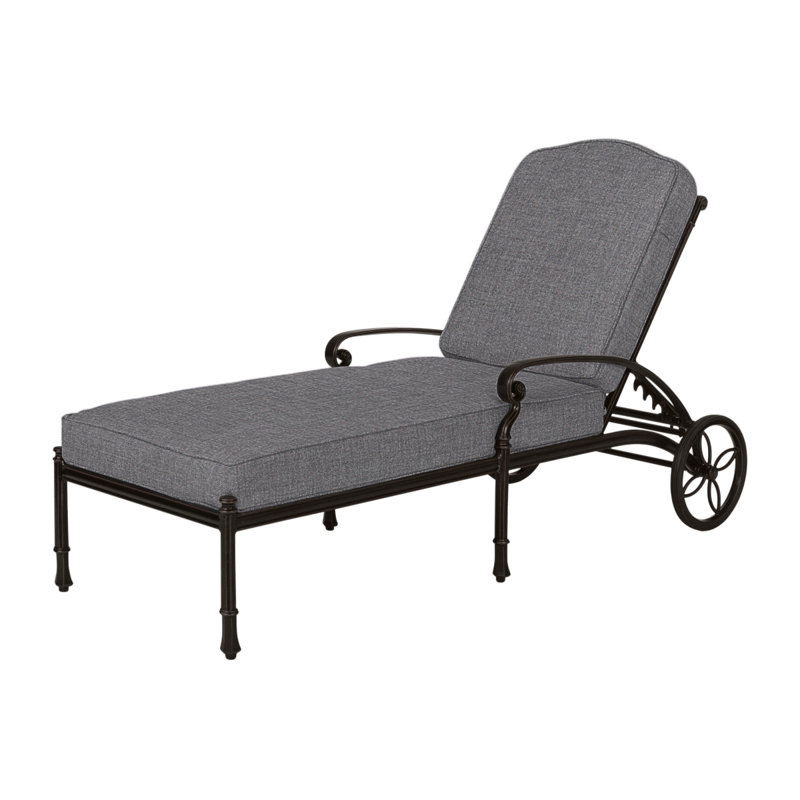Bella Vista Outdoor Chaise Lounge, Cast Slate Sunbrella® Plainweave, Midnight Gold