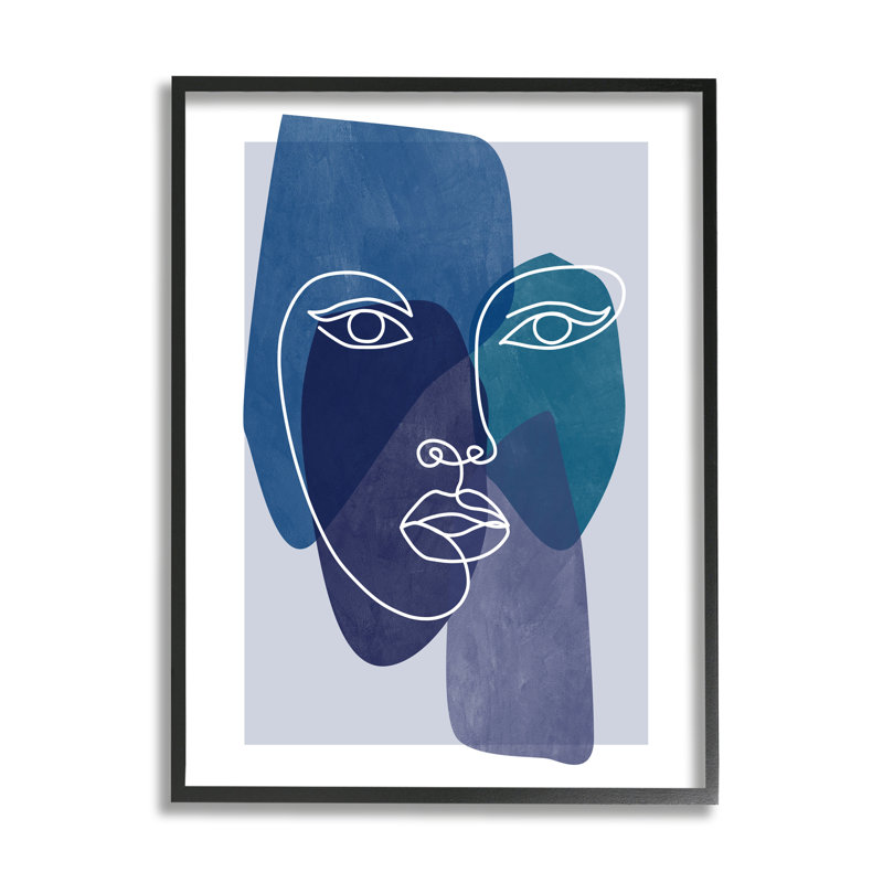 Formes géométriques modernes «Bold Face Line» par Birch & Ink, L 16 po x H 20 po, Giclée encadrée noir minuit