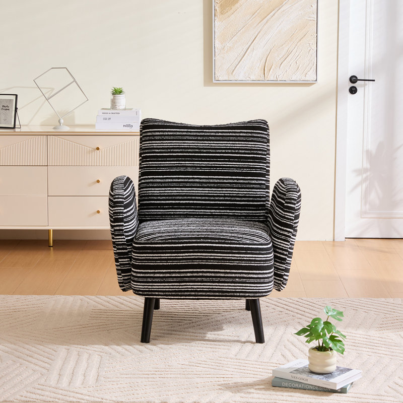 Modern Style Armchair With Sanded Fabric, Side Storage Pocket, Solid Wood Legs, Comfortable Reading Chair For Living Room, Bedroom, Office