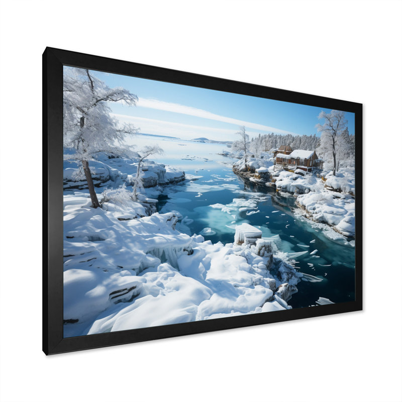 " Sweden Ice Blue Archipelago III ", Black Picture Framed, 16" H x 32" W x 1" D