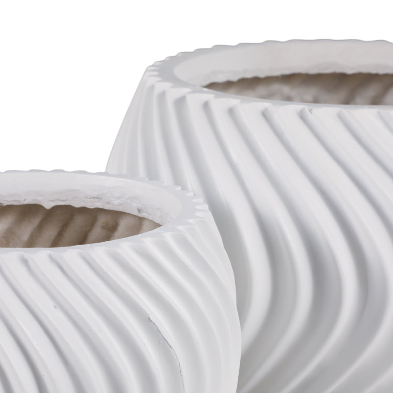 Polyresin Planters With Twisted Design And Sculptural Detailing, Set Of 2, White