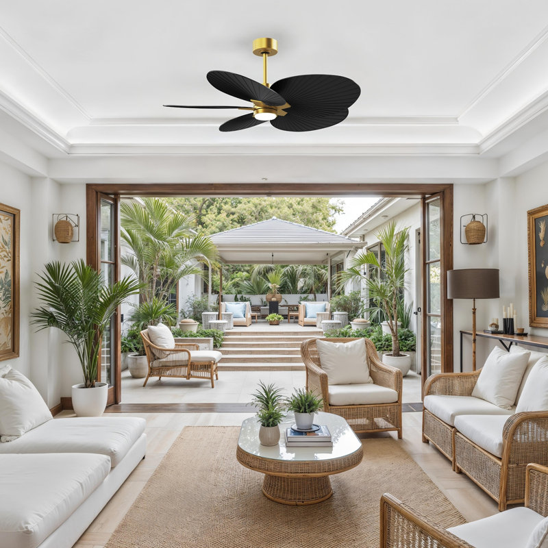 Alessandra - Ventilateur de plafond à cinq pales - DEL intégrée, Noir mat, Laiton brossé
