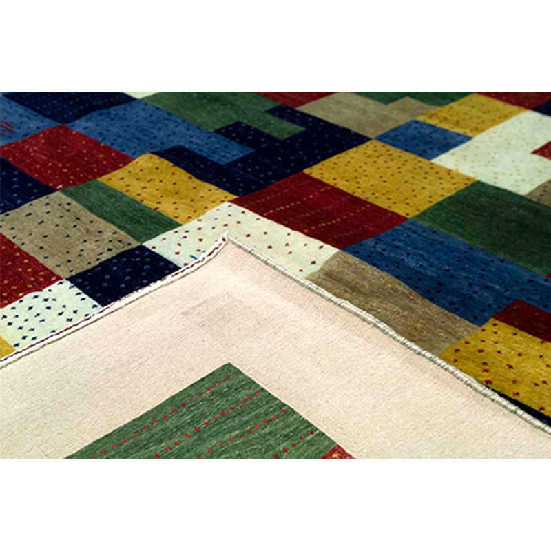 Tapis beige, vert, bleu et rouge noué à la main de haute qualité