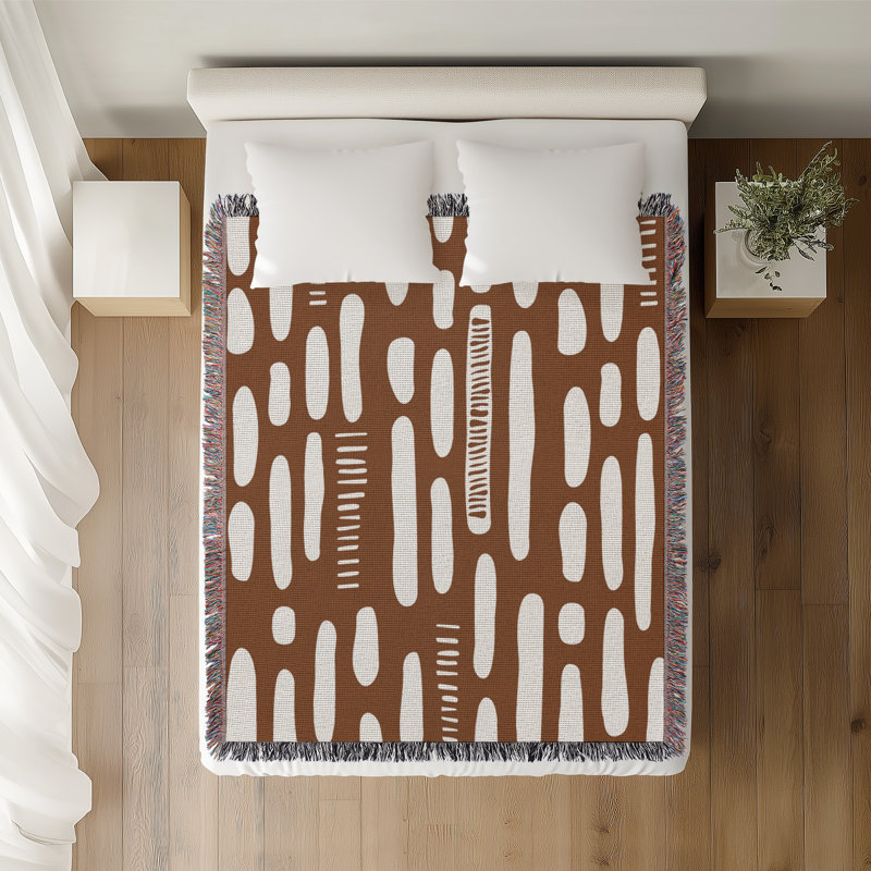 Deka Abstract  Cotton Throw Blanket, Rust Brown, 60x80