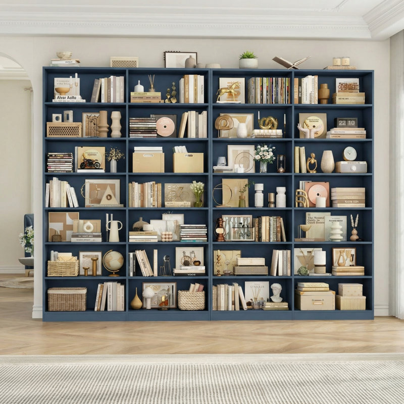 84" Tall Double Wide Bookshelf 7-Tier Bookcase with 28 Storage Cubes, Large Capacity Shelving Unit for Books & Decor, (Set of 2)