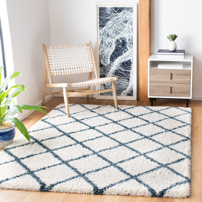 Feltner Geometric Ivory/Slate Blue Area Rug