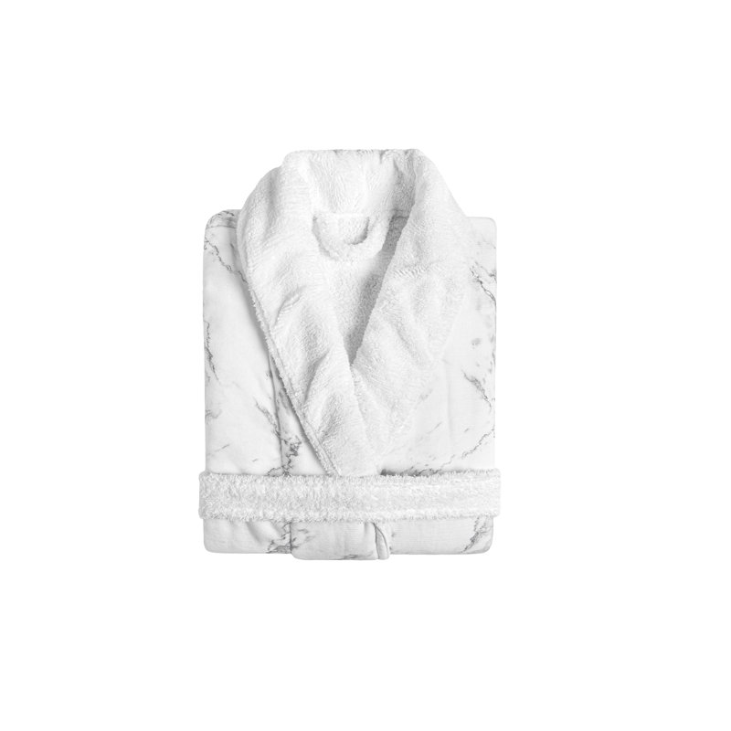 Mabela 100% Cotton Terry Cloth Gender Neutral Mid-Calf Bathrobe with Pockets and Hood, M