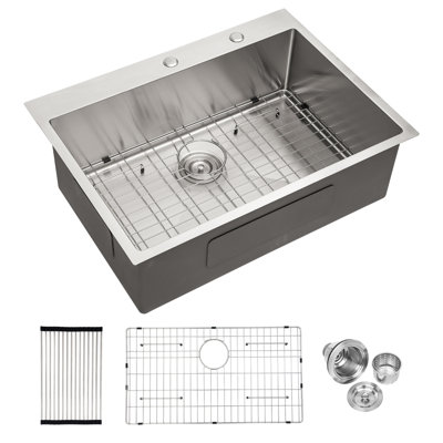 Évier de cuisine encastré 30 po x 22 po à cuve simple encastrable 30 po en acier inoxydable de calibre 16