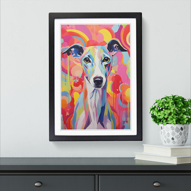 Whippet Colour Field Art - Framed Print, 34cm H x 25cm W, Black Framed
