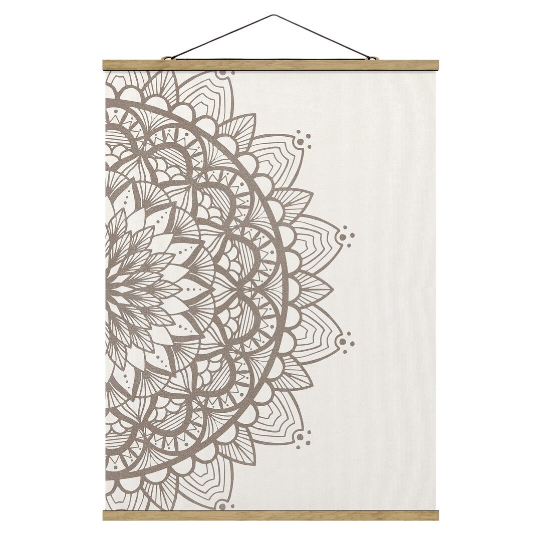 Grafikdruck Mandala Illustration Shabby Beige Weiß