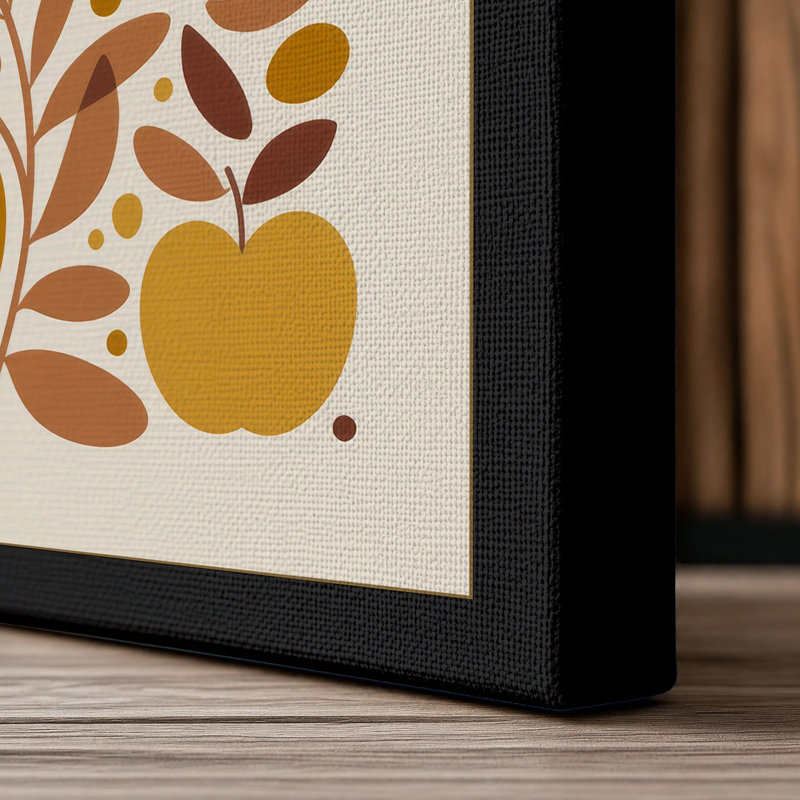 Golden Apples in Pattern Botanical 1 Piece Wrapped Canvas Wall Art, 30x20 - 76.2 x 50.8 cm, Black Border