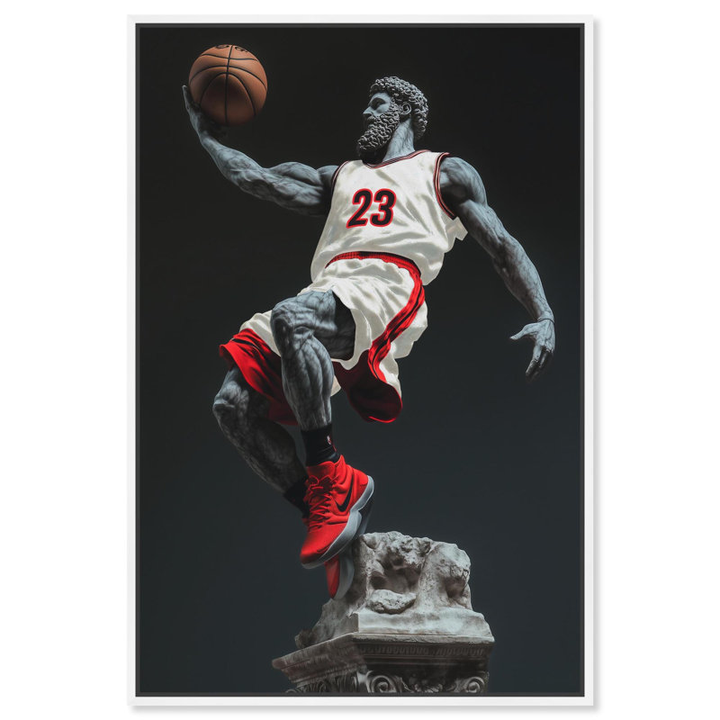 Basketball Sculpture , H 31 po x l 21 po, Cadre flottant blanc
