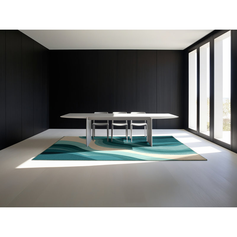 Tapis bleu abstrait lavable à la machine Panameno - Reliure vert sauge, 6 X 9