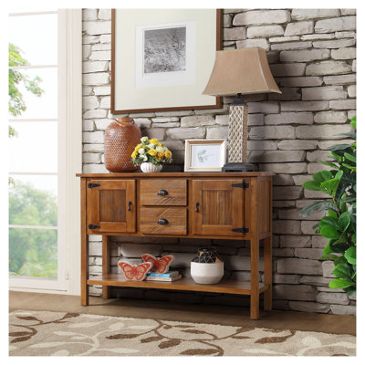 46.5" Solid Pine Wood Sideboard Console Table with 2 Drawers and 2 Cabinet Doors in Brown