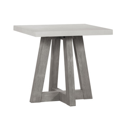 Square Accent Table with Grey Wood Base and Spray Concrete Top, 24.6"