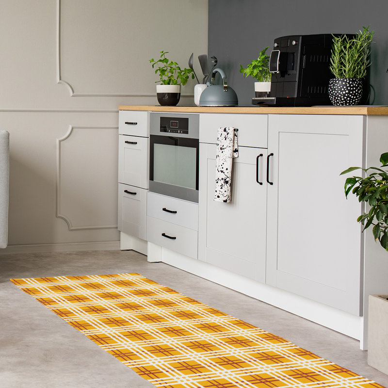 Tapis jaune à carreaux, Tapis de couloir 2 pi 6 po x 8 pi