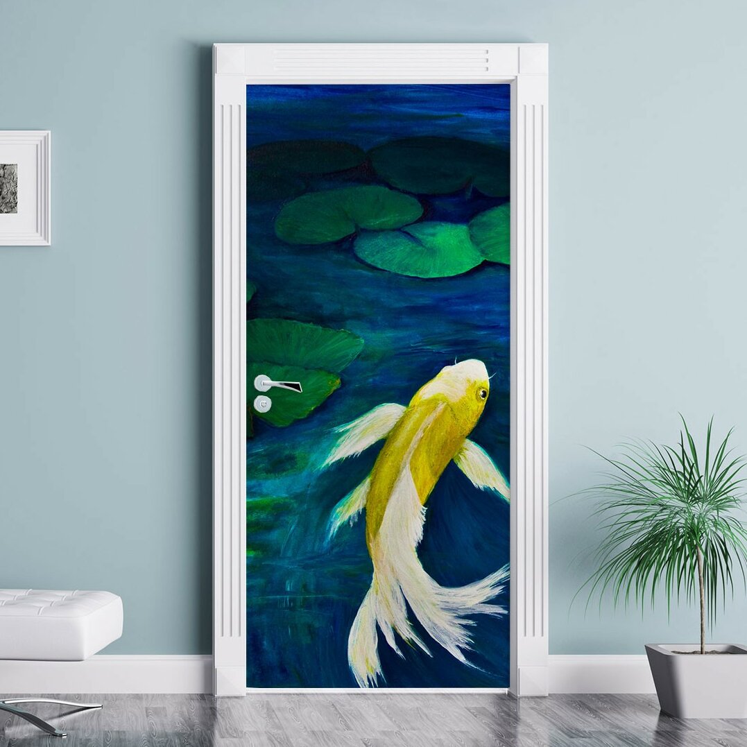 Koi mit Seerose Kunst Türaufkleber