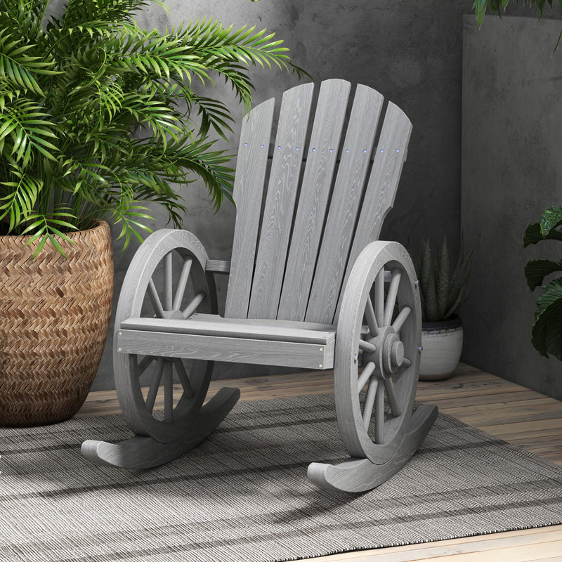 Chaise berçante d'extérieur grise au design classique - Siège et dossier inclinables en bois massif gris
