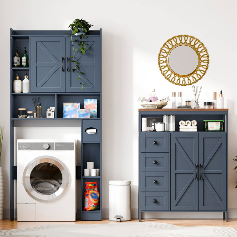 Armoire de rangement Farmhouse avec 2 portes et 4 tiroirs, Bleu