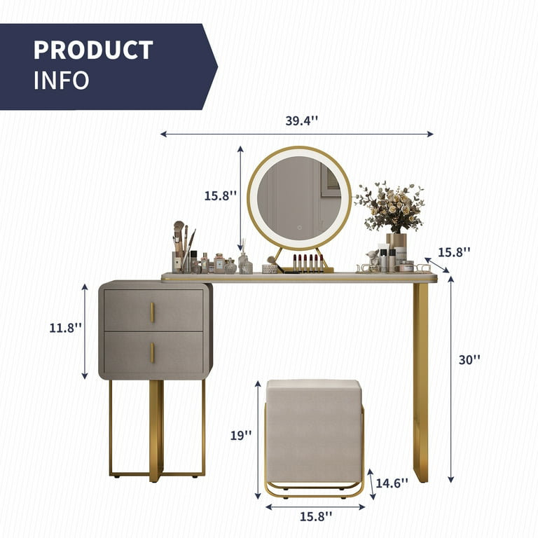 Glenwood Makeup Table and Vanities with Dresser with LED Lights Mirror