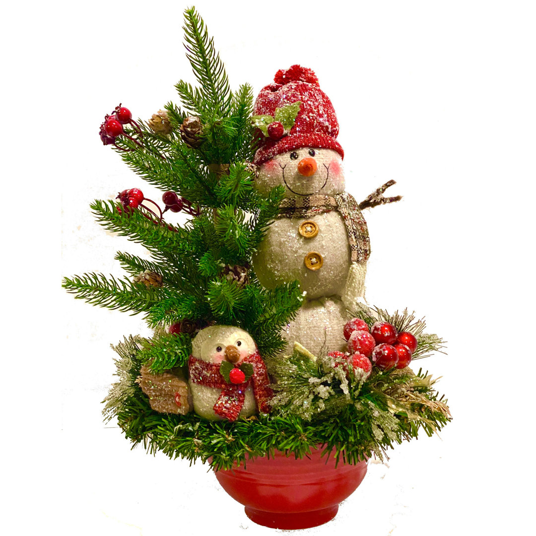 Snowman and Bird Centerpiece Arrangement Pine Tree Table Decor The Holiday Aisle®