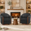 Fauteuil demi-tonneau pivotant rembourré en cuir végétalien de 28 po de largeur avec base en bois massif-935106337