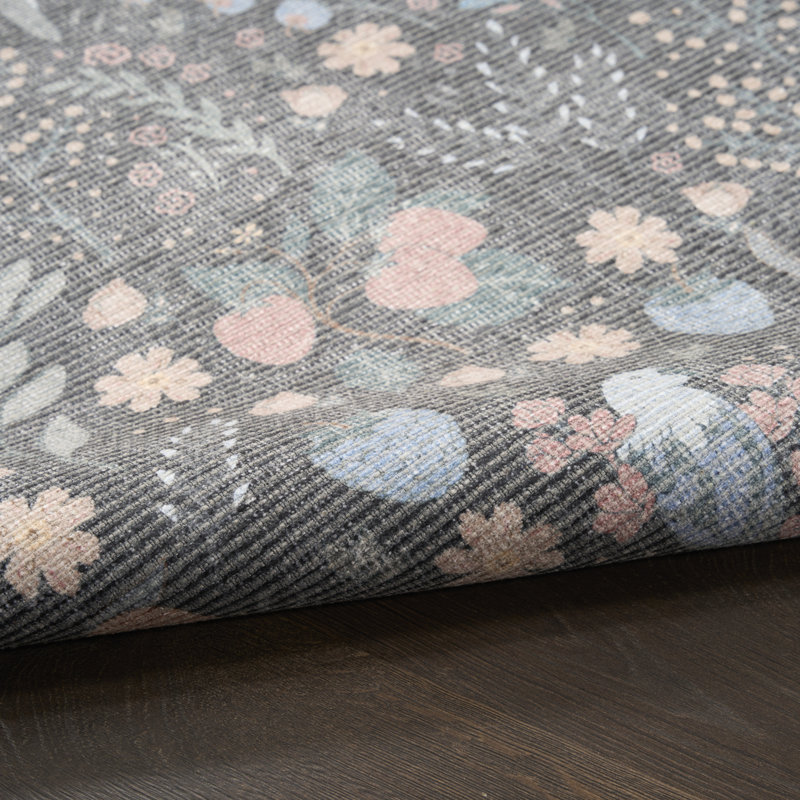 Tapis d'intérieur multicolore gris anthracite Nourison Botanical Washables 2 pi x 6 pi, Tapis de couloir 2 pi x 6 pi