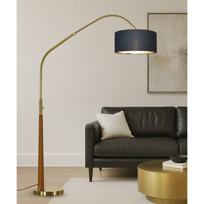 Lampe sur pied arquée en bois massif 81 po avec ampoule DEL à intensité variable Everly Quinn Quelia