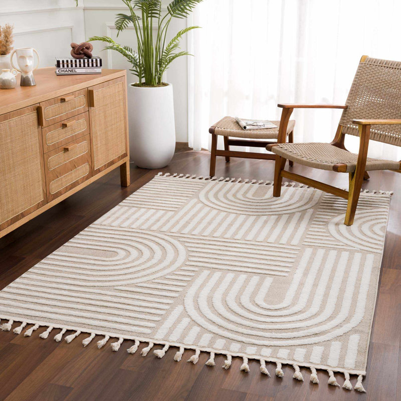 Tapis crème à motif géométrique Moisa Farmhouse, Rectangle 8 pi 10 po x 12 pi