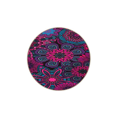 Purple Flower Themed Patterned Woven Base Decorative Washable Rug